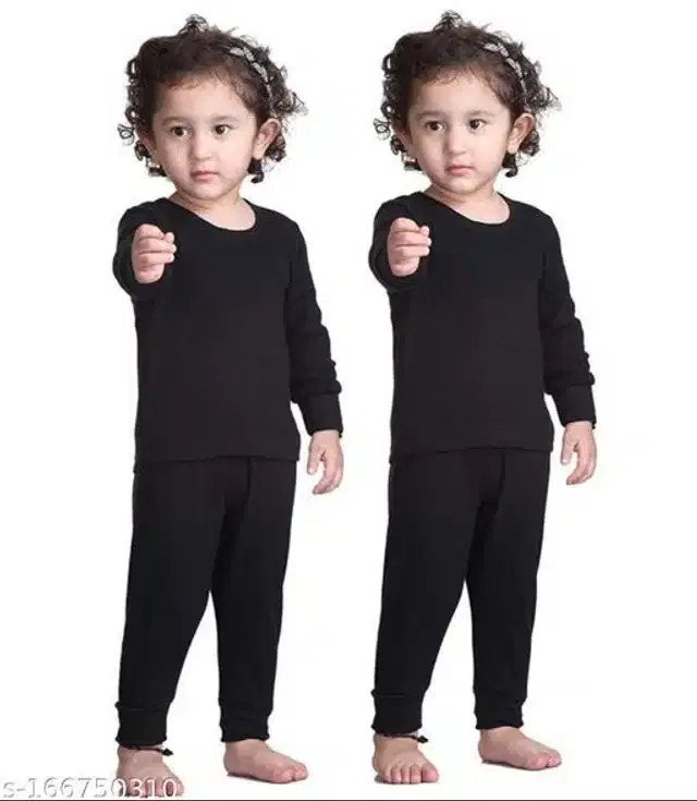 Cotton Blend Thermal Set for Kids, Set of 2 (Black, 9-12 Months)