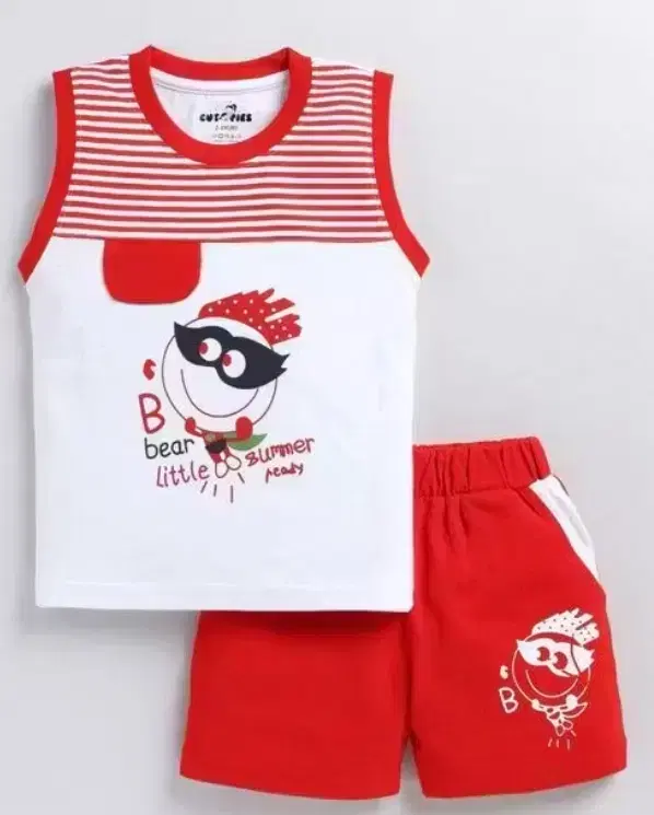 Cartoon Print Cotton Blend Clothing Set for Kids ,Red & White (18-24 Months)