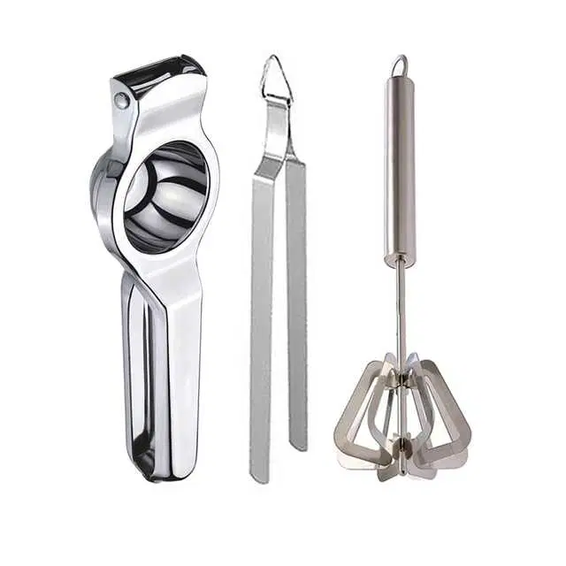 Oc9 Stainless Steel Lemon Squeezer & Roti Chimta & Hand Blender Mathani Kitchen Tool Set (O-39)