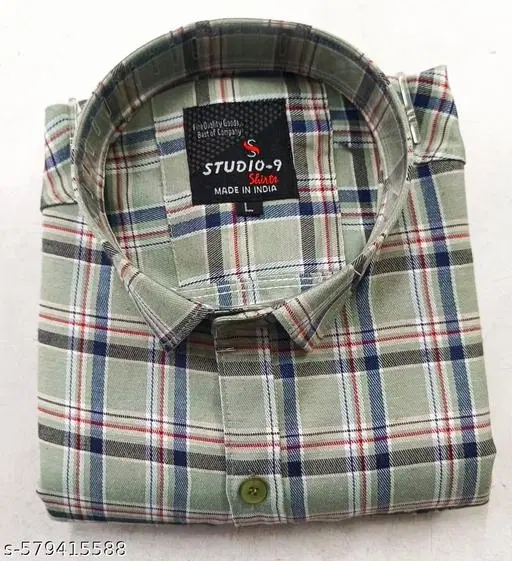 Cotton Blend Checked Shirt for Men, Green (XL) Pack of 1