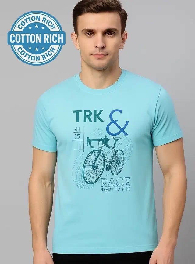 Round Neck Printed T-Shirt for Men, Grey (M)