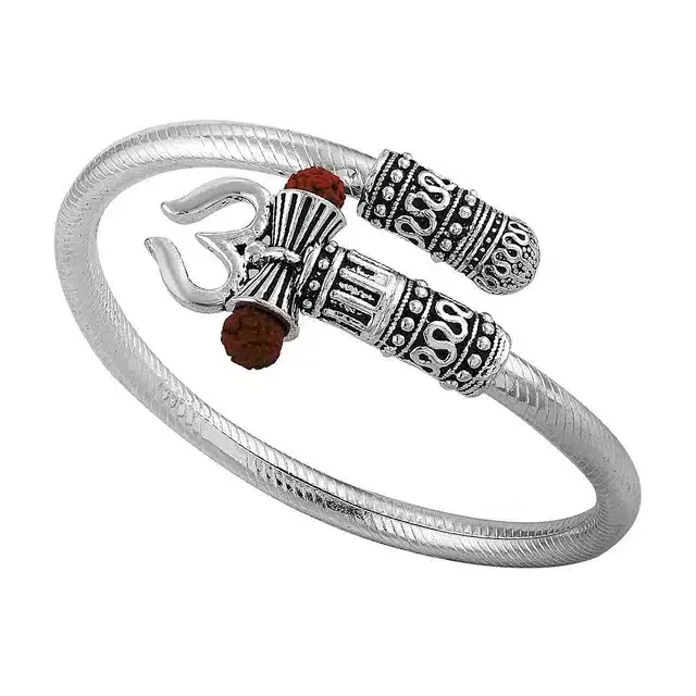 Designer Silver Oxidized Shiva Trishul Bracelet for Men & Boys (Silver)