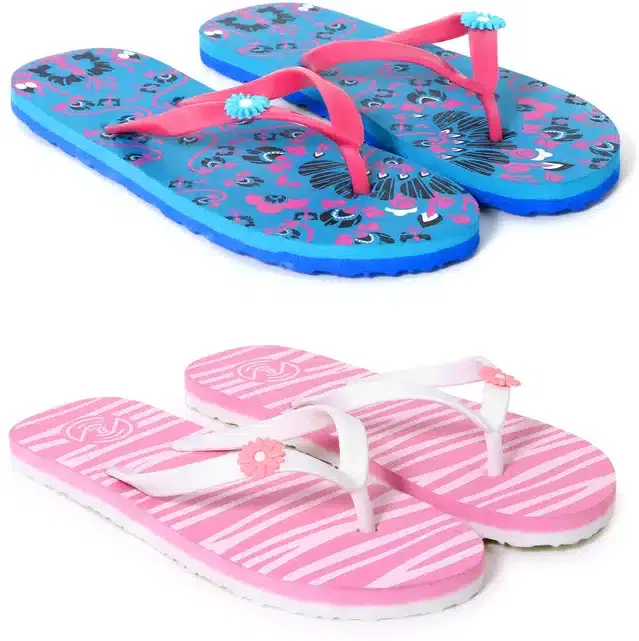 Flip Flops for Women, Pack of 2 (Multicolor, 5)