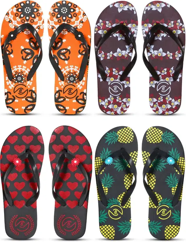 Flip Flops for Women, Pack of 4 (Multicolor, 5)