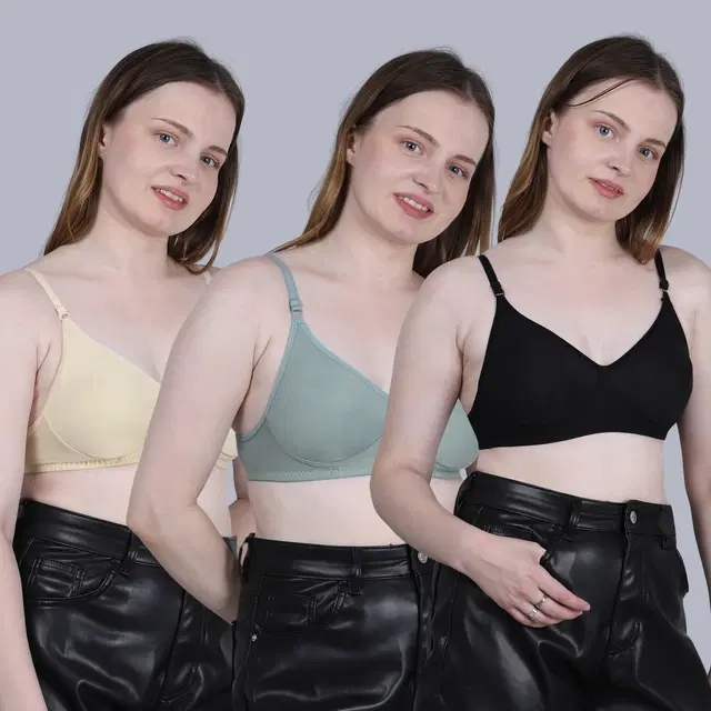 Cotton Non-Padded Bra for Women, Multicolour, Pack of 3 (32B)