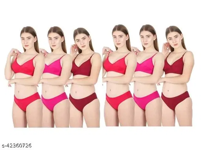 Cotton Blend Solid Lingerie Set for Women, Pack of 6 (Multicolor, 30A)
