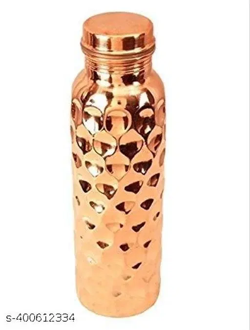 Copper Water Bottle with Lid, Gold, 1000 ml