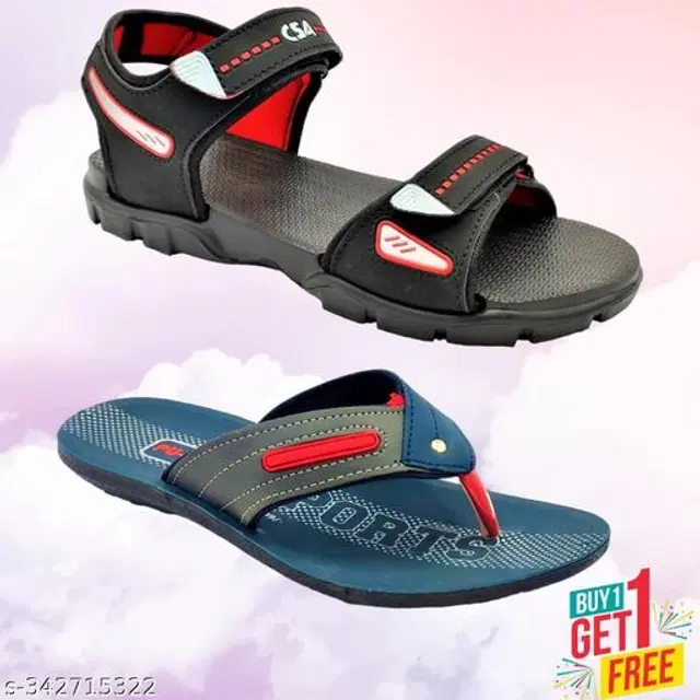 Sandal with Flipflop for Men, Pack of 2 (Multicolor, 6)