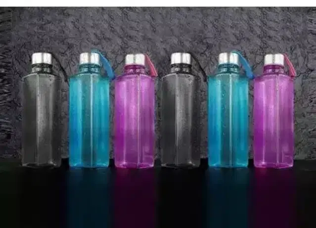 Plastic Water Bottle Set, Pack of 6, 1000 ml, Multicolor