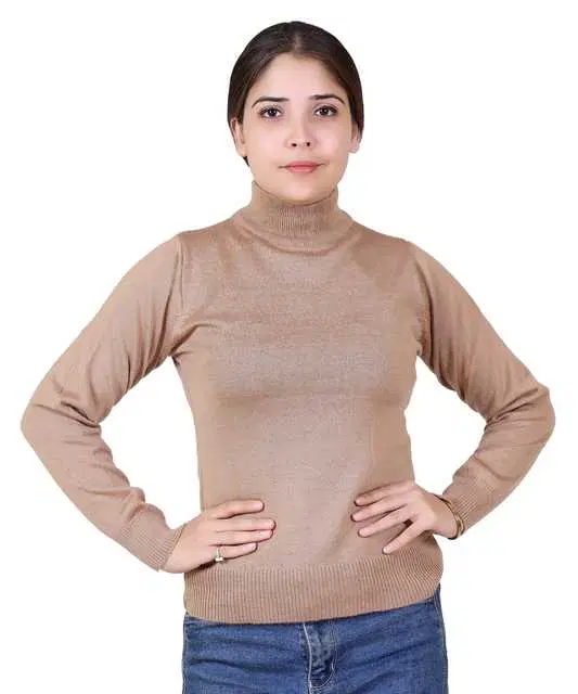Women's Full Sleeves Sweater (Beige, M) (M317)