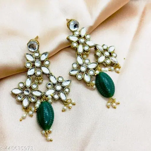 Alloy Kundan Earring for Women & Girls, Green
