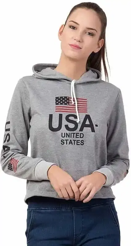 KRYPTAR Girl's Fleece U/S Full Sleeve Printed Women Sweatshirt (Grey, M) (KPTR3033)