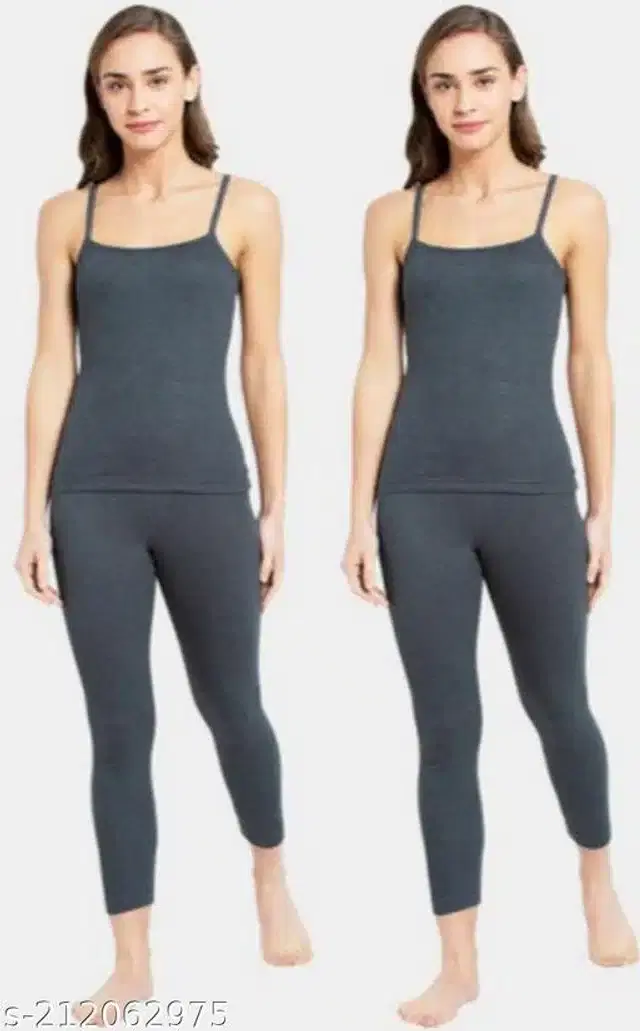 Cotton Blend Thermal Set for Women, Set of 2 (Grey, S)