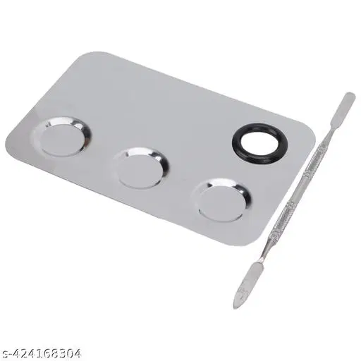 Cosmetic Makeup Palette, Premium Stainless Steel Metal Rectangle Makeup Mixing Palette with Spatula