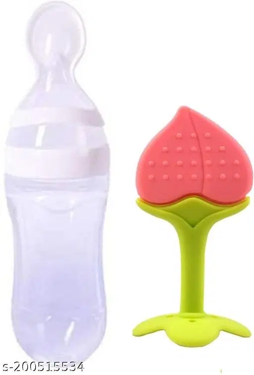 Silicone Squeez Feeding Spoon Milk Cereal Training Feeder And Fruit Shape Teether