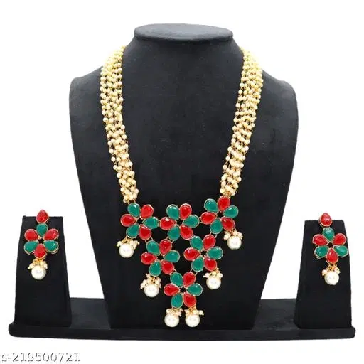 Primium Quality Kundan Necklace Set for Women, Red