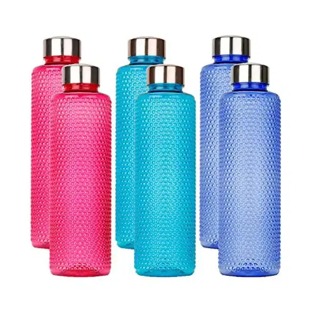 Airtight Plastic Water Bottle with Lid, Multicolor, 1000 ml, Pack of 6