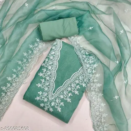 Organza Embroidered Cgreen Suits for Women (Olive, Un Stitched)