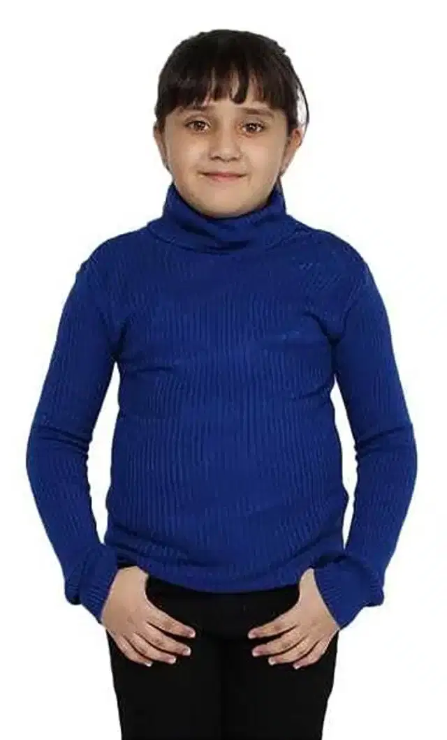 Full Sleeves Solid Sweater for Girls (Blue, 3-6 Months)