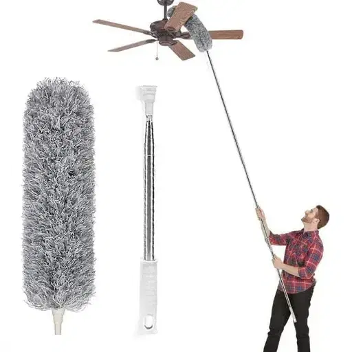 Fan Cleaning Microfiber Feather Duster with Extendable Holder, Grey