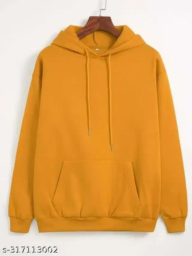 Fleece Solid Full Sleeves Hooded Sweatshirt for Women (Mustard, M)