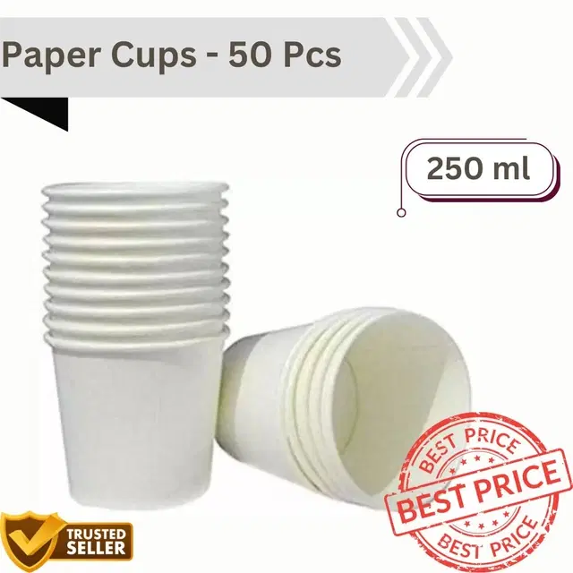 Fiora 50 Pcs Paper Glass, Assorted, 250 ml, Pack of 1