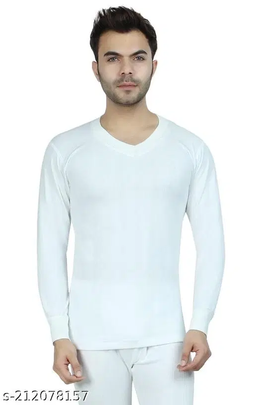 Cotton Thermal Topwear For Men, White (XXL)