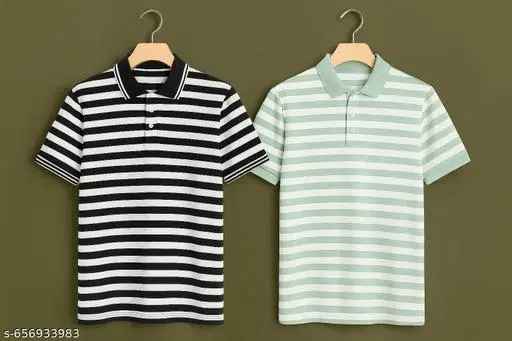 Cotton Blend Striped T-shirt for men, Multicolour (M) Pack of 2