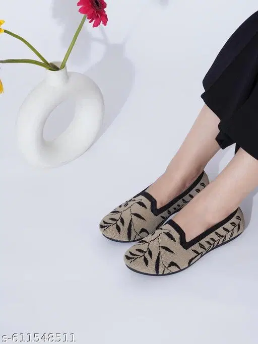 Animal Print Mesh Ballerinas for Women (Beige, IND-4)