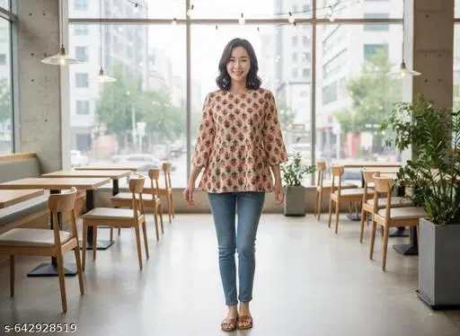 Everyday Rayon Top for Women (Beige, S)