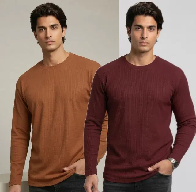 Polyester T-shirt for Men, Coffee & Maroon, Pack of 2 (M)