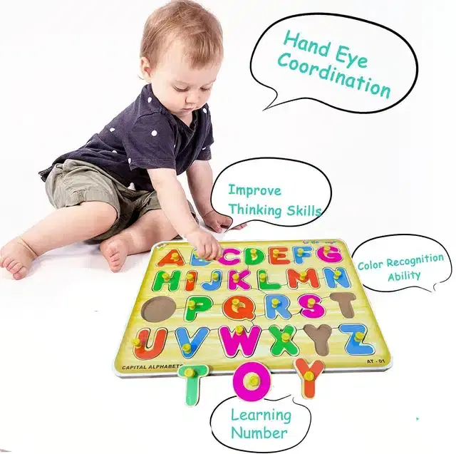 Wooden Alphabet Puzzle Educational Board for Kids, Multicolor