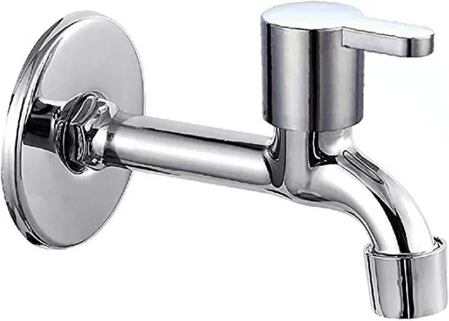 Stainless Steel Long Body Bib Cock Tap with Wall Flange, Silver, Set of 1