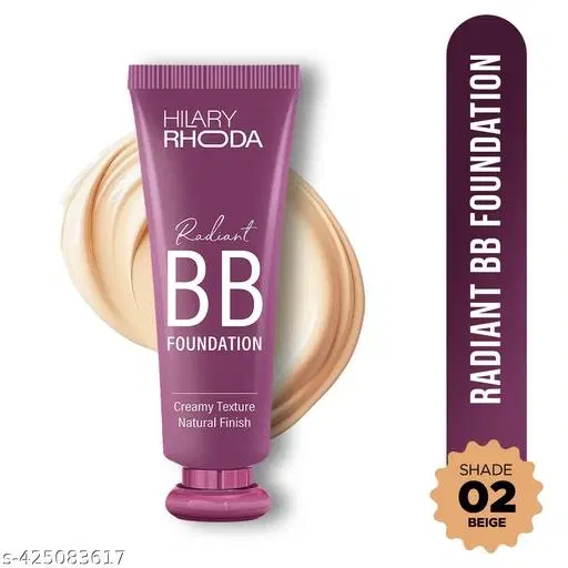 Hilary Rhoda Radiant Bb Foundation | Ultra-Creamy & Lightweight Formula | 9 To 5 Stay | Hides Blemishes & Dark Spots | Blends Easily | Bb Cream | Dewy Finish | 60 g (Beige| Shade 02)