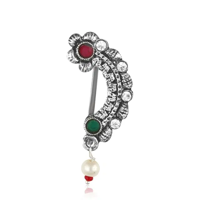 Oxidised Silver Alloy Nosepin for Women (Multicolor)