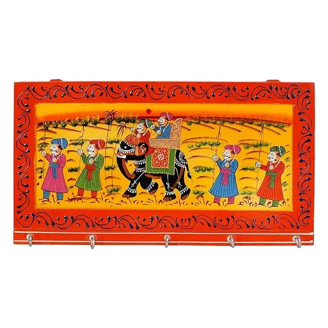 Jaipurcrafts Wooden Rajasthani Art Work 6 Hook Hanging Key Holder - Brown