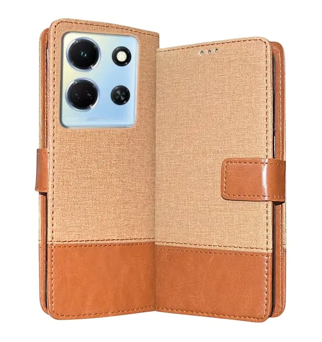 Artificial Leather Mobile Flip Cover for Infinix X6711 / Note 30 5G, Brown