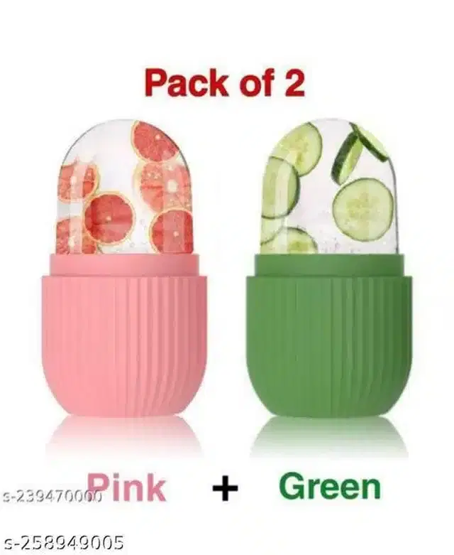 Silicone Ice Face Roller, Pink & Green, Pack of 2
