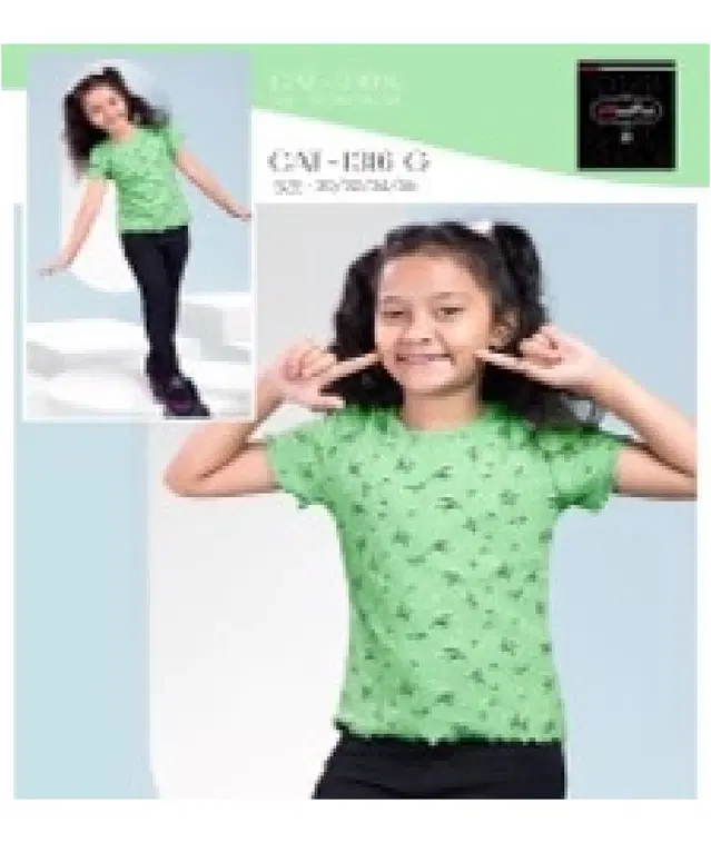 Cotton Printed Tops/Tunics for Girls, Green (22)