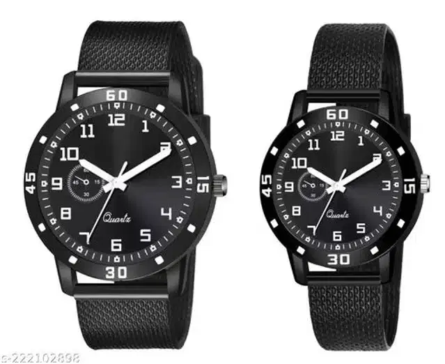 Analog Watch for Couple, Pack of 2 (Multicolor)