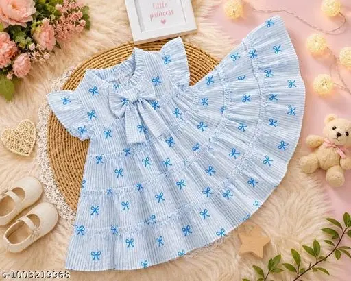Cotton Frock for Girls (Blue, 5-6 Years)