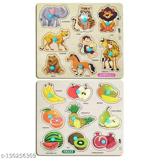 Wooden Puzzles for Kids, Multicolor, Pack of 2