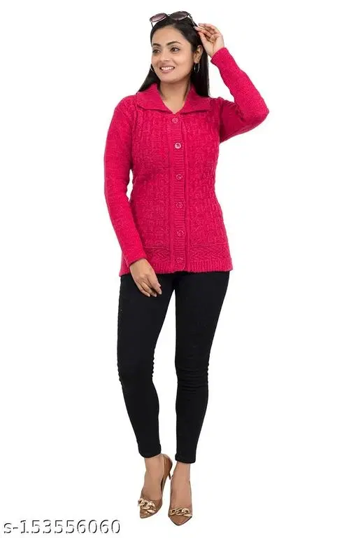 Woolen Sweater for Women (Dark Pink, L)