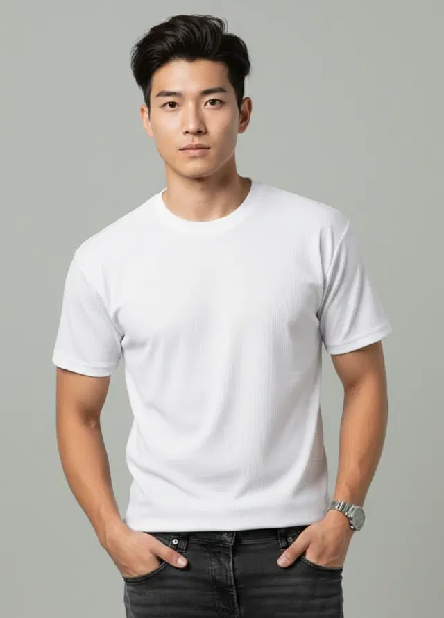 Polyester Round Neck T-shirt for Men, White (M)