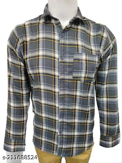 Cotton Blend Checked Shirt for Men, Grey (XL) Pack of 1