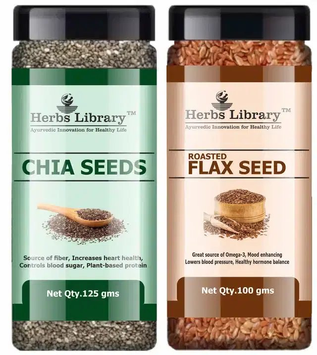 Herbs Library Chia and Roasted Flax Seeds, Pack of 2, 125 g