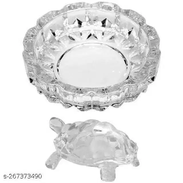 Feng Shui Crystal Turtle with Plate, Transparent, Set of 1