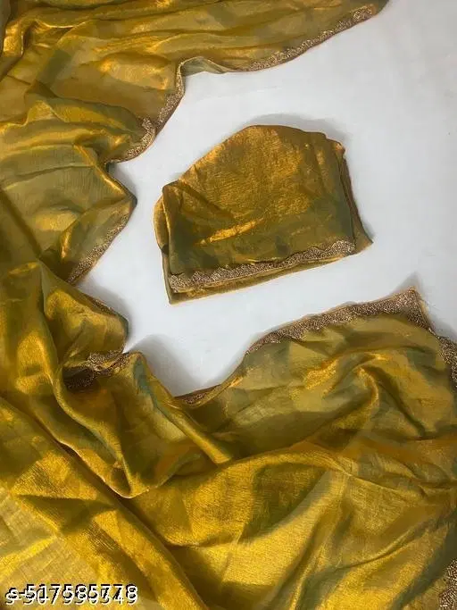 Chiffon Embellished Saree For Women, Yellow