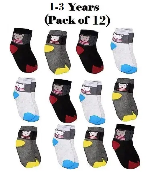 Woolen Socks for Kids, Set of 12 (Multicolor, 1-3 Years)