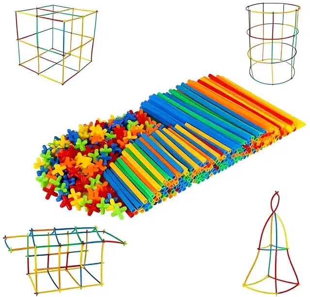 Plastic Educational Straw 200 Pcs Assembly Blocks Toy Set for Kids, Multicolor